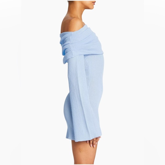 SER.O.YA Galli Mini Dress blue ribbed knit mini off shoulder Sweater Revolve XXS - Picture 3 of 10